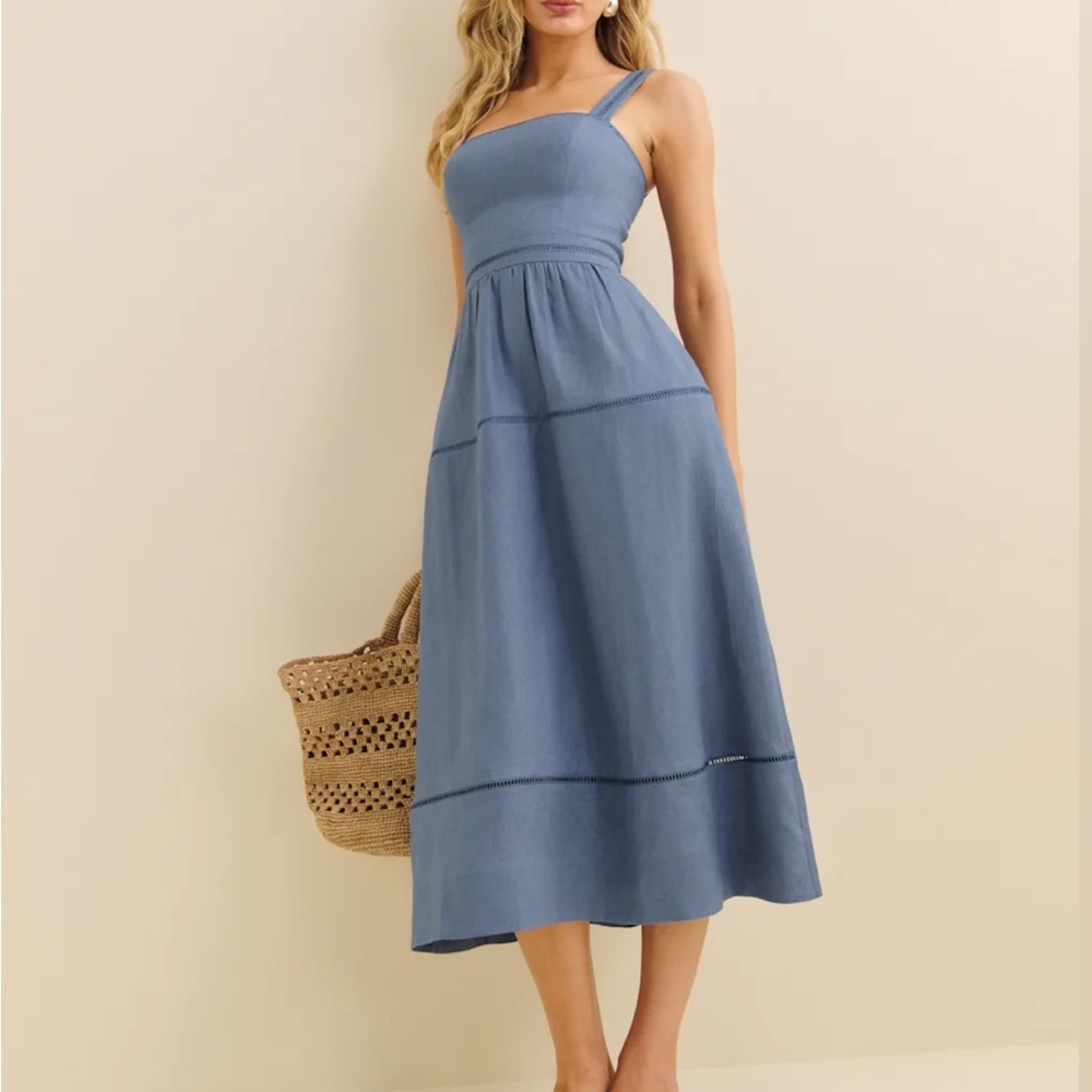 Reformation Everett Linen Dress Cornflower